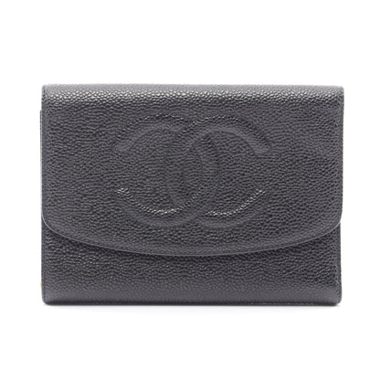 ココマーク 三つ折り財布 キャビアスキン ブラック ゴールド金具 シャネル 財布・小物 CHANEL