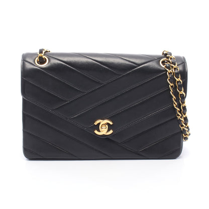 バイアスステッチ チェーンショルダーバッグ ラムスキン ブラック ゴールド金具 シャネル バッグ CHANEL