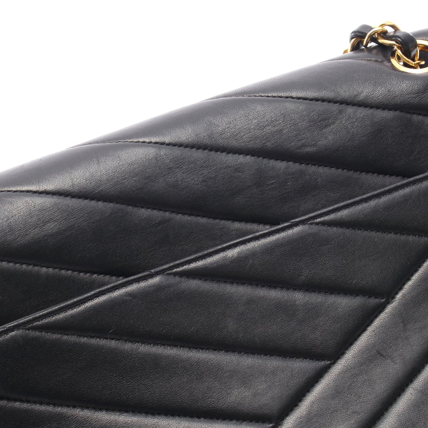 バイアスステッチ チェーンショルダーバッグ ラムスキン ブラック ゴールド金具 シャネル バッグ CHANEL