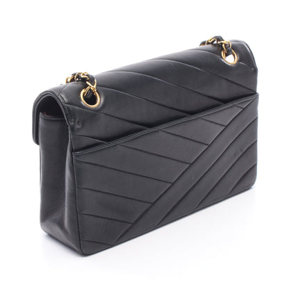 バイアスステッチ チェーンショルダーバッグ ラムスキン ブラック ゴールド金具 シャネル バッグ CHANEL