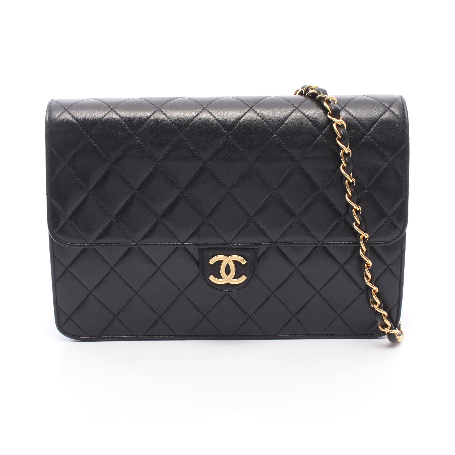 マトラッセ チェーンショルダーバッグ ラムスキン ブラック ゴールド金具 シャネル バッグ CHANEL