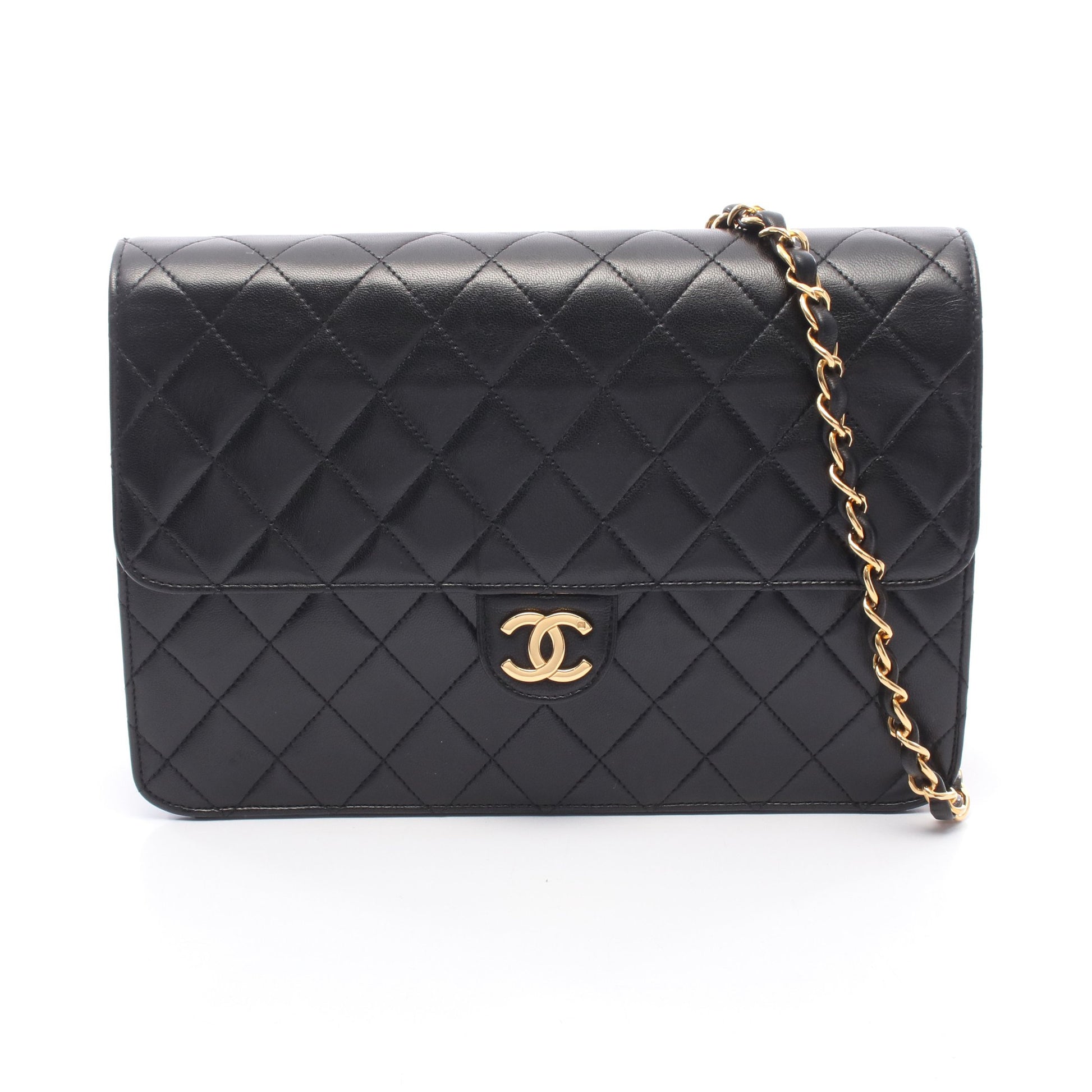 マトラッセ チェーンショルダーバッグ ラムスキン ブラック ゴールド金具 シャネル バッグ CHANEL