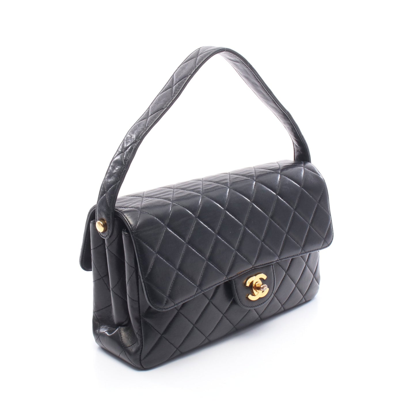 マトラッセ ダブルフェイス ショルダーバッグ ハンドバッグ ラムスキン ブラック ゴールド金具 シャネル バッグ CHANEL