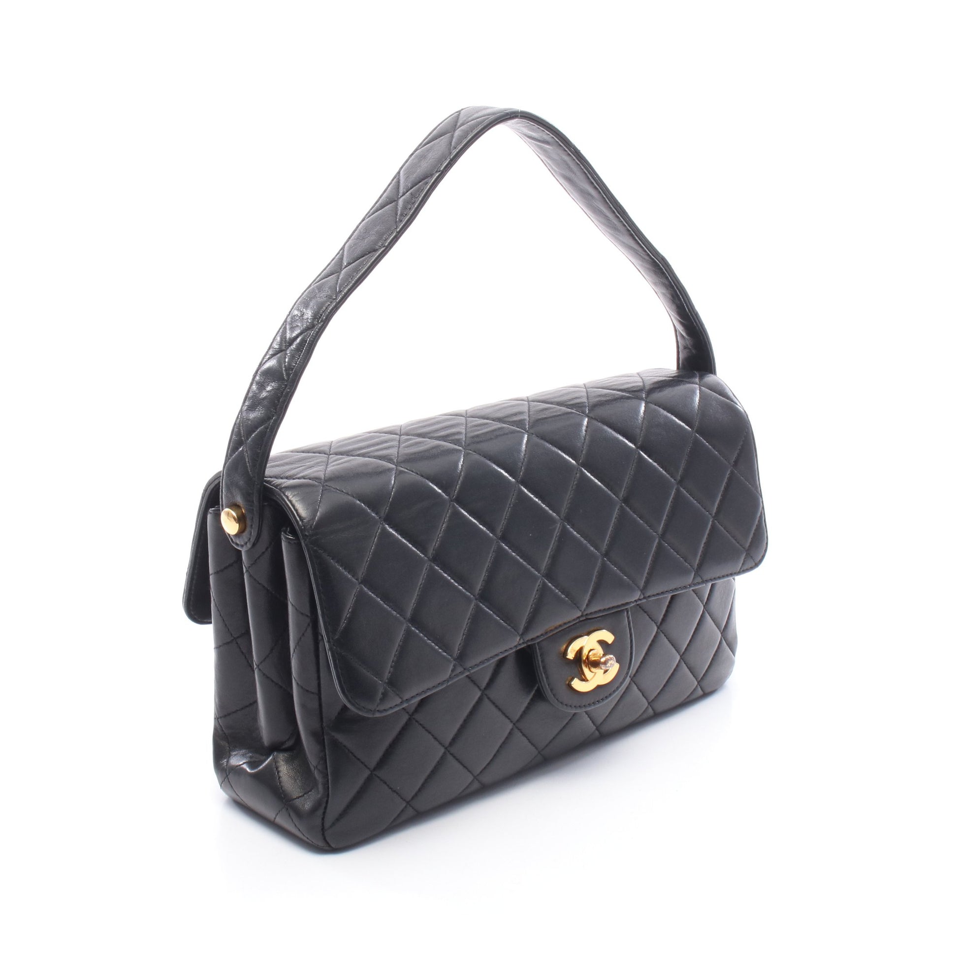 マトラッセ ダブルフェイス ショルダーバッグ ハンドバッグ ラムスキン ブラック ゴールド金具 シャネル バッグ CHANEL