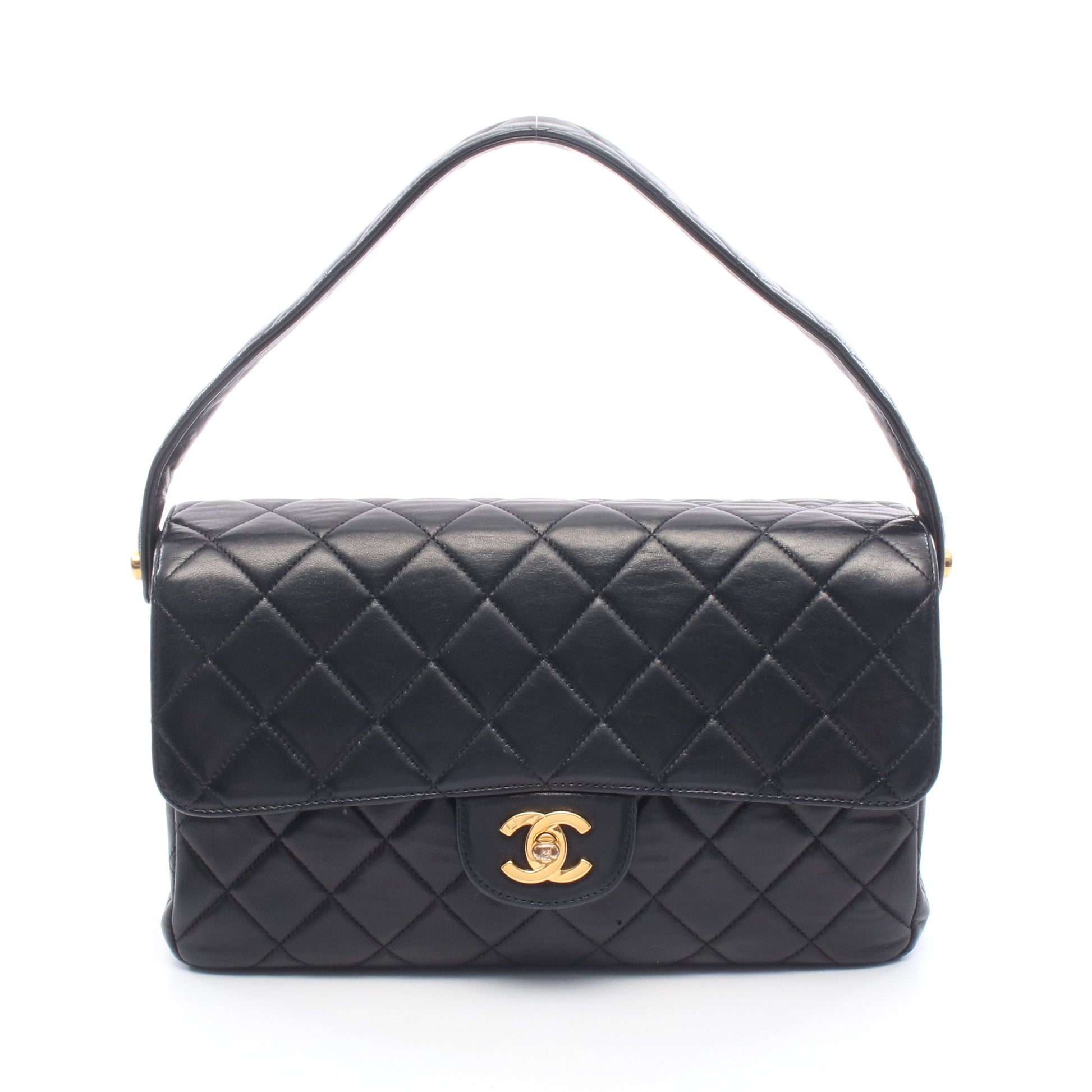 マトラッセ ダブルフェイス ショルダーバッグ ハンドバッグ ラムスキン ブラック ゴールド金具 シャネル バッグ CHANEL