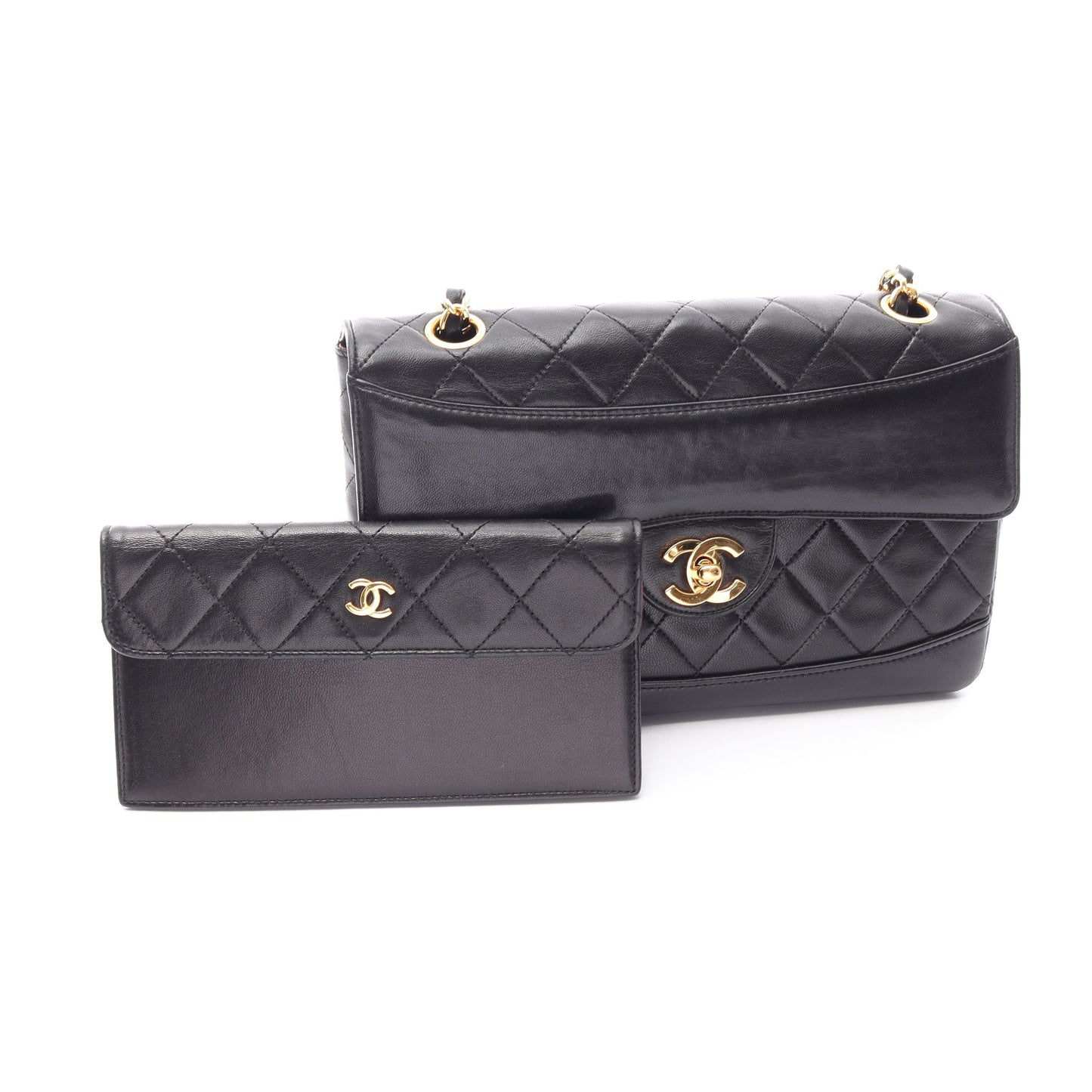 マトラッセ チェーンショルダーバッグ ラムスキン ブラック ゴールド金具 シャネル バッグ CHANEL