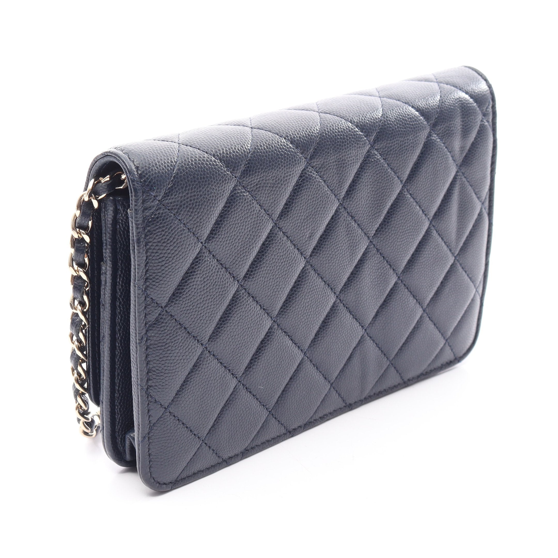 CHANEL19 チェーンウォレット ソフトキャビアスキン ネイビー ゴールド