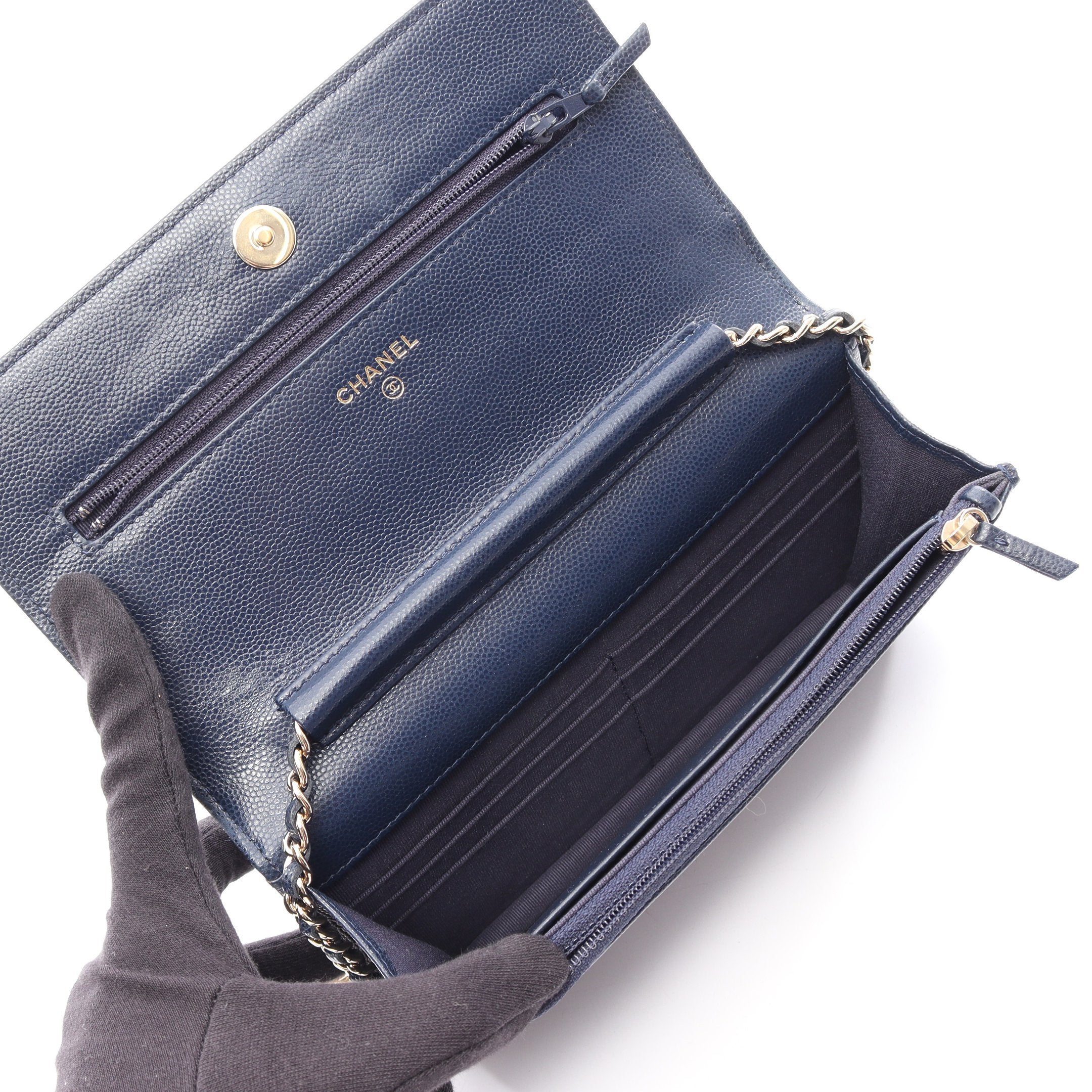 CHANEL19 チェーンウォレット ソフトキャビアスキン ネイビー ゴールド