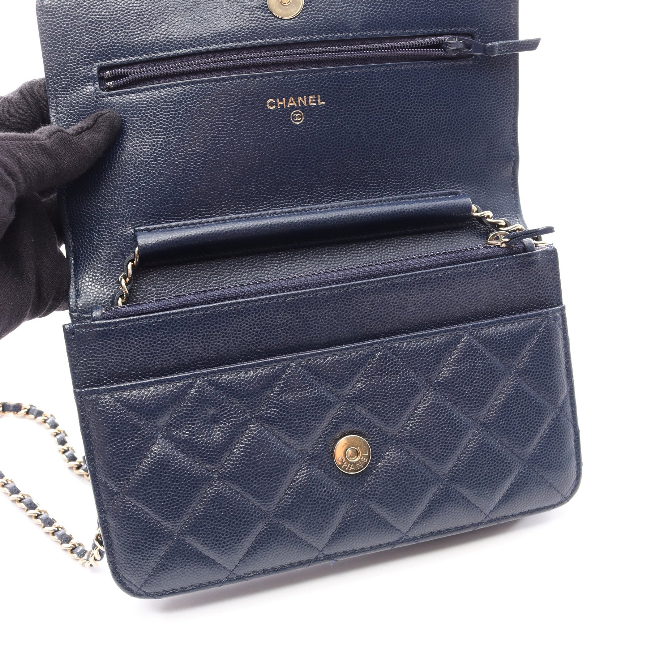 CHANEL19 チェーンウォレット ソフトキャビアスキン ネイビー ゴールド