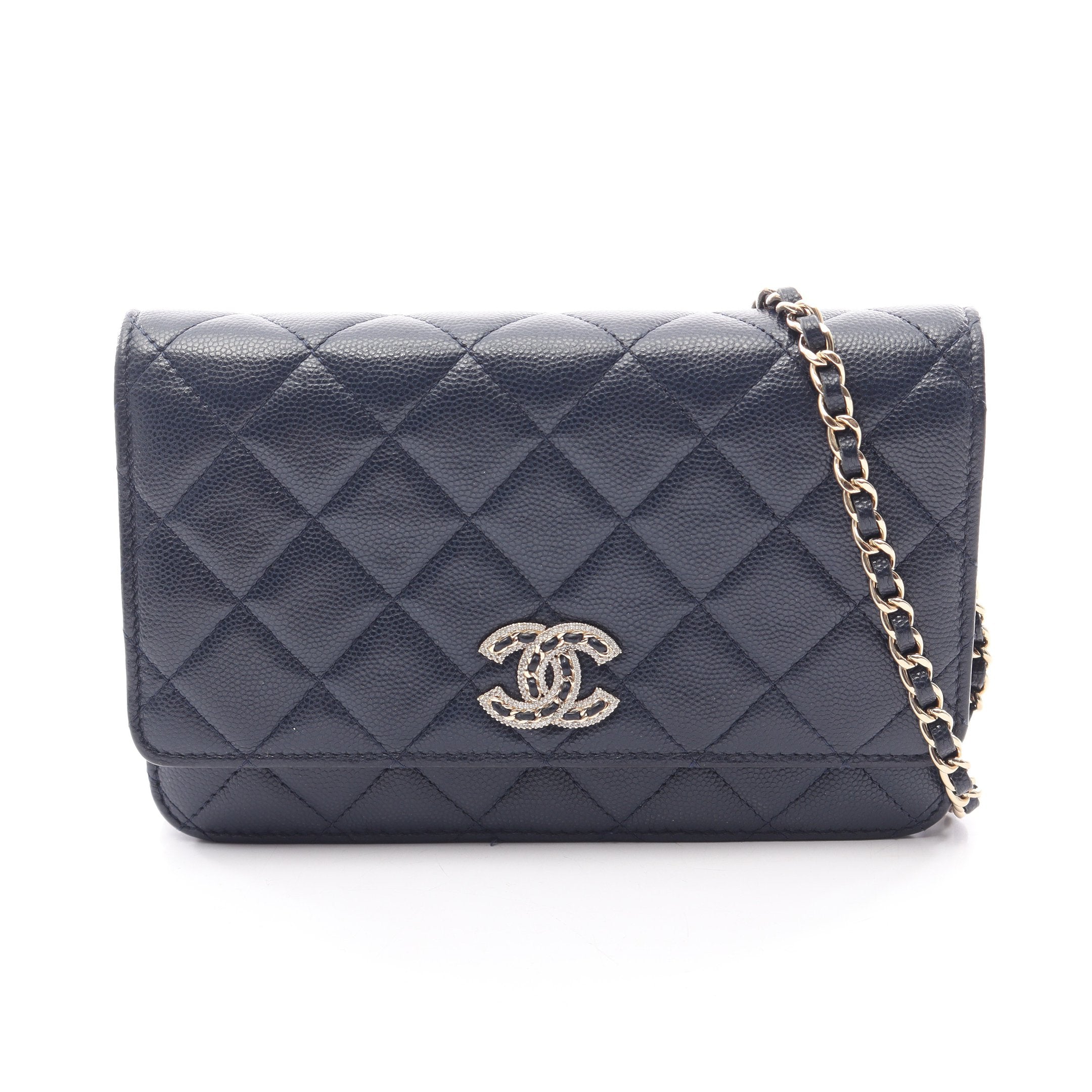 CHANEL19 チェーンウォレット ソフトキャビアスキン ネイビー ゴールド