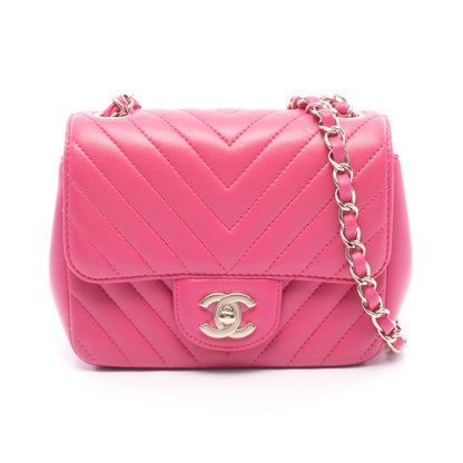 シェブロン Vステッチ ミニ チェーンショルダーバッグ レザー ピンク ゴールド金具 シャネル バッグ CHANEL