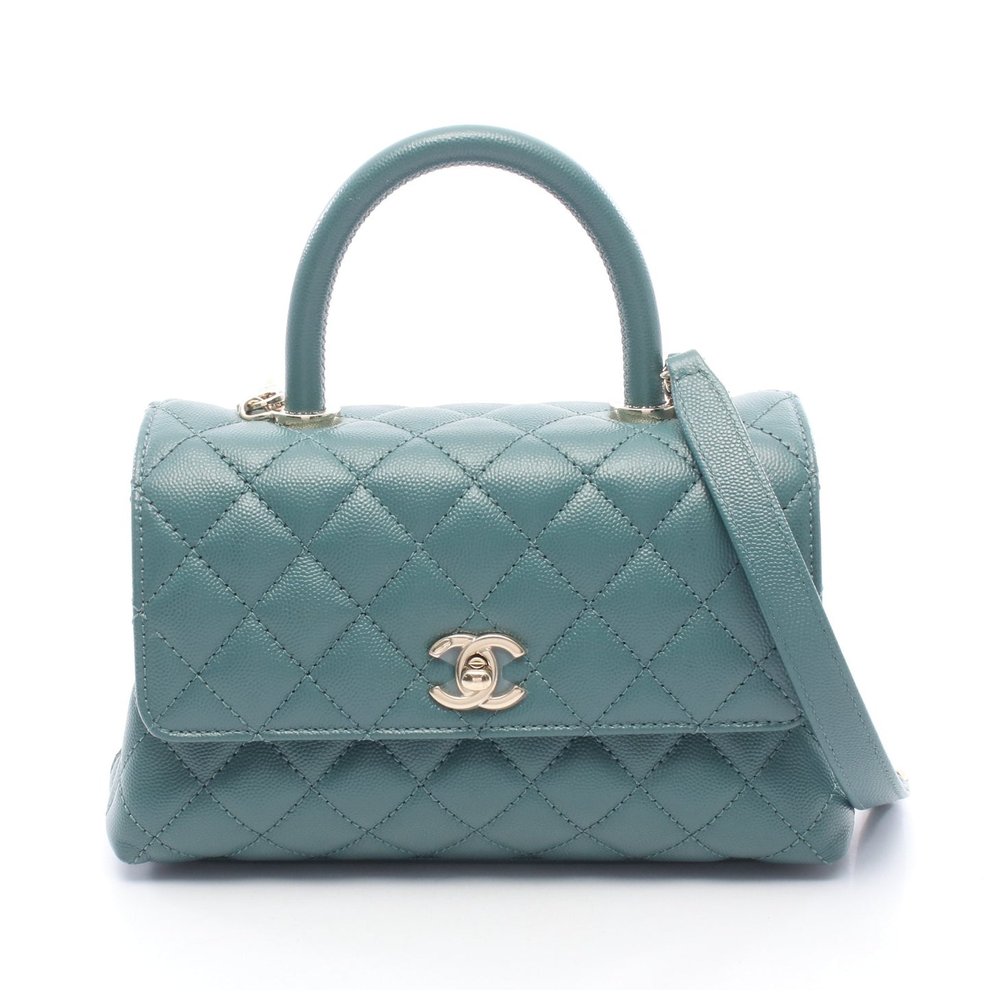 ココハンドル フラップ マトラッセ 2WAY ハンドバッグ キャビアスキン グリーン ゴールド金具 シャネル バッグ CHANEL