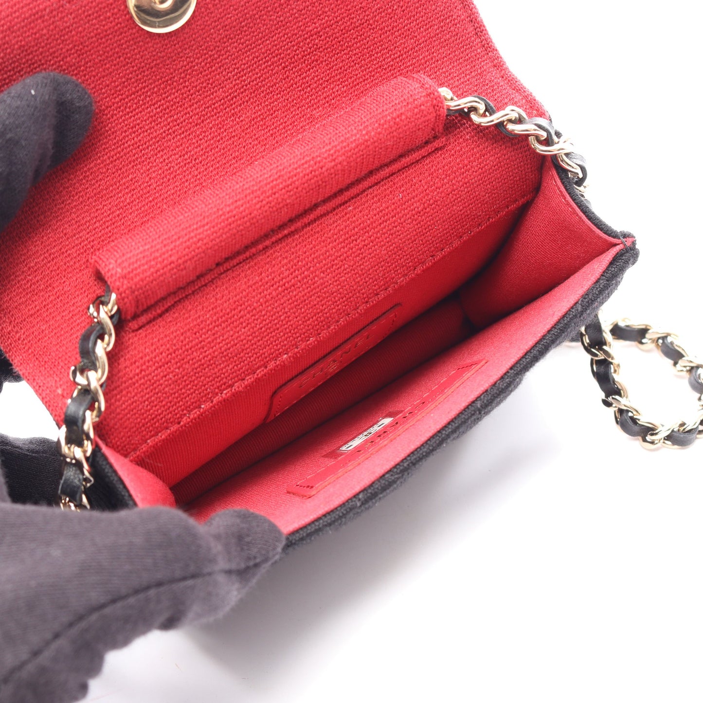 ミニミニマトラッセ チェーンショルダーバッグ コットン ブラック ゴールド金具 シャネル バッグ CHANEL