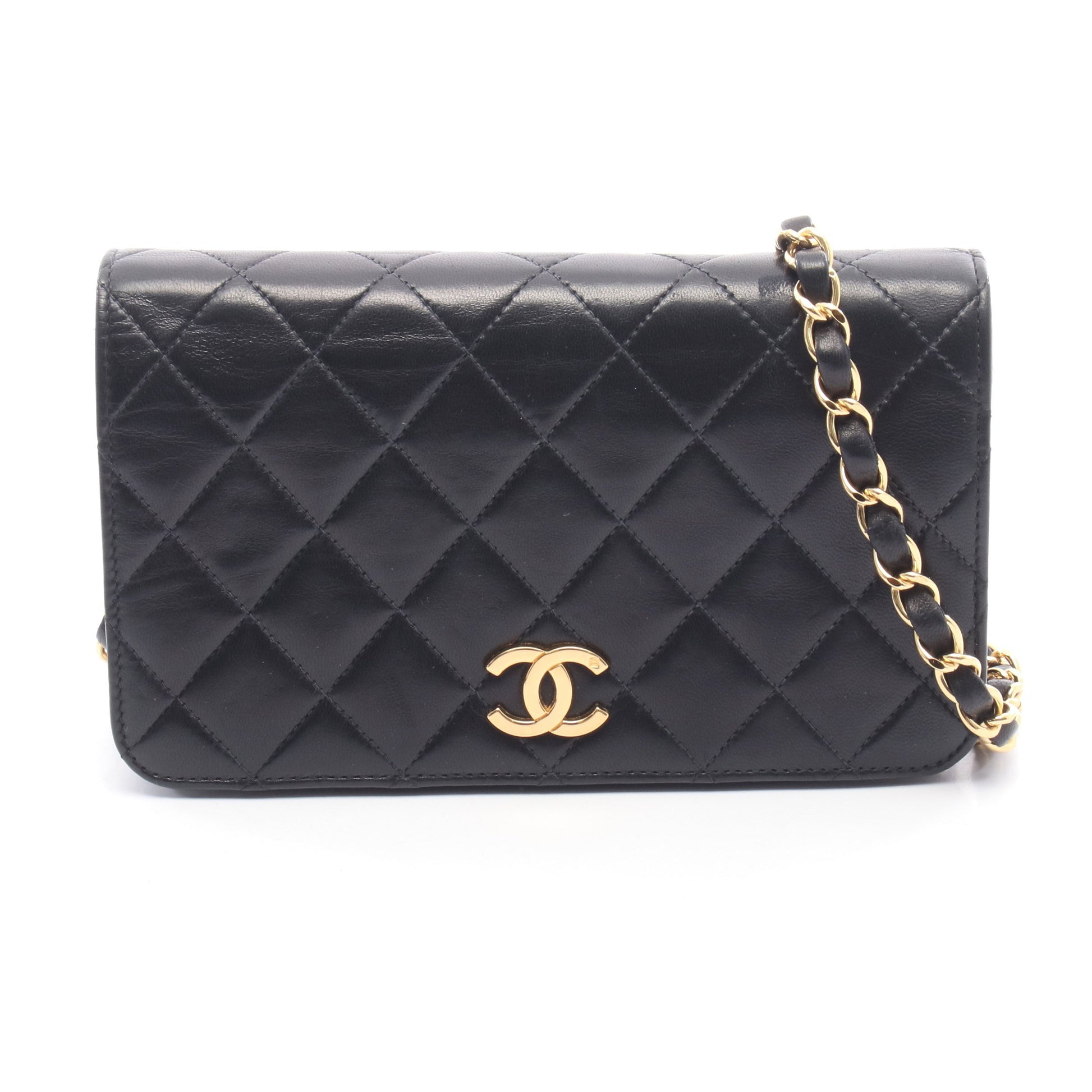 ミニマトラッセ フルフラップ チェーンショルダーバッグ ラムスキン ブラック ゴールド金具 シャネル バッグ CHANEL