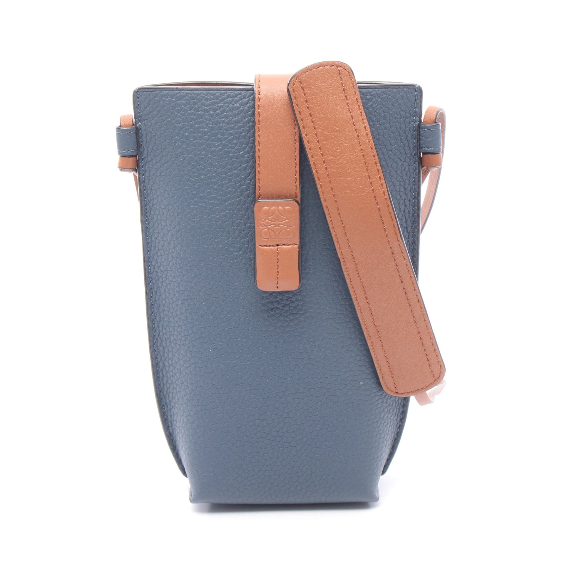 ゲート ポケット ショルダーバッグ レザー ブルーグレー ブラウン ロエベ バッグ LOEWE