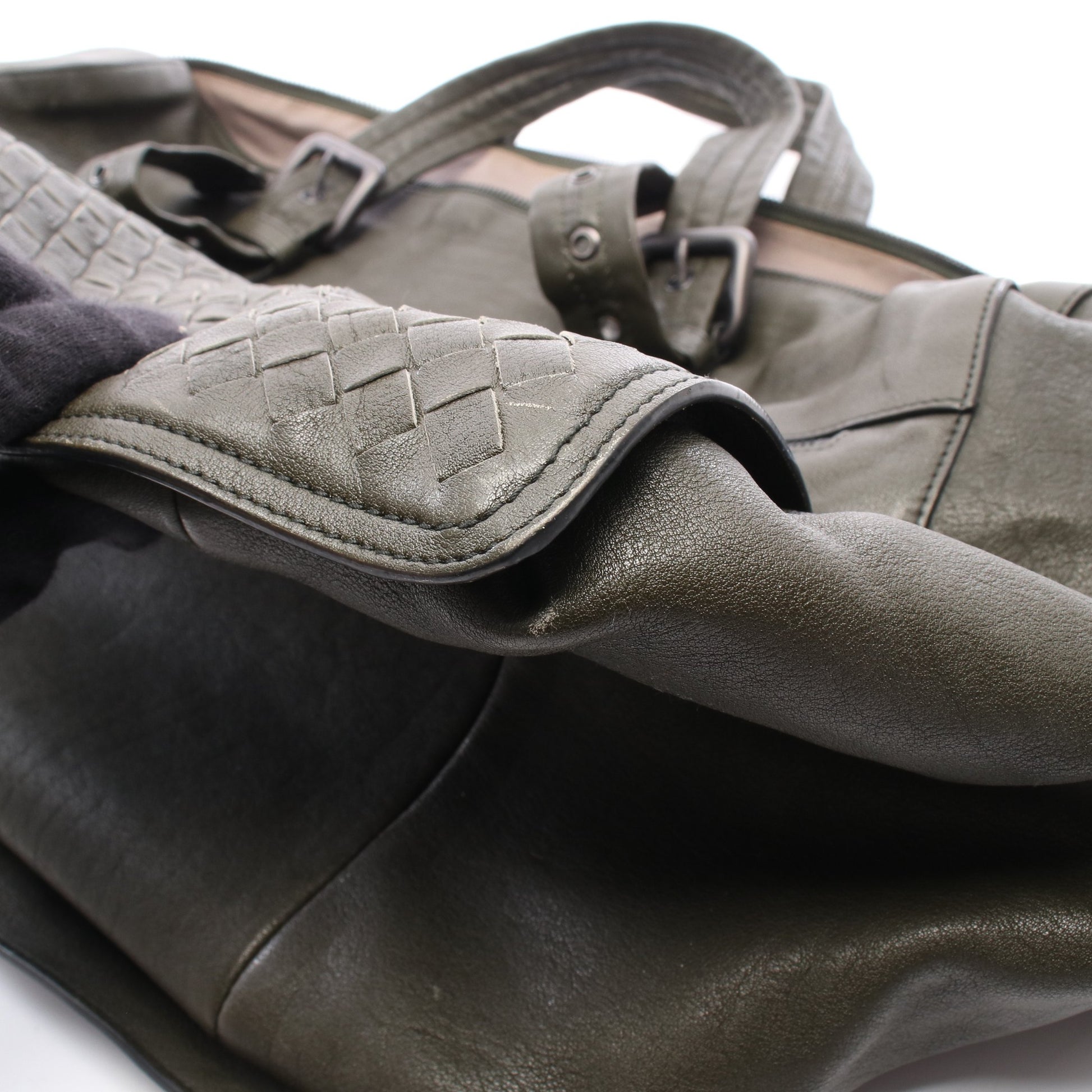 イントレチャート 2WAY ボストンバッグ レザー カーキグリーン ボッテガヴェネタ バッグ BOTTEGA VENETA