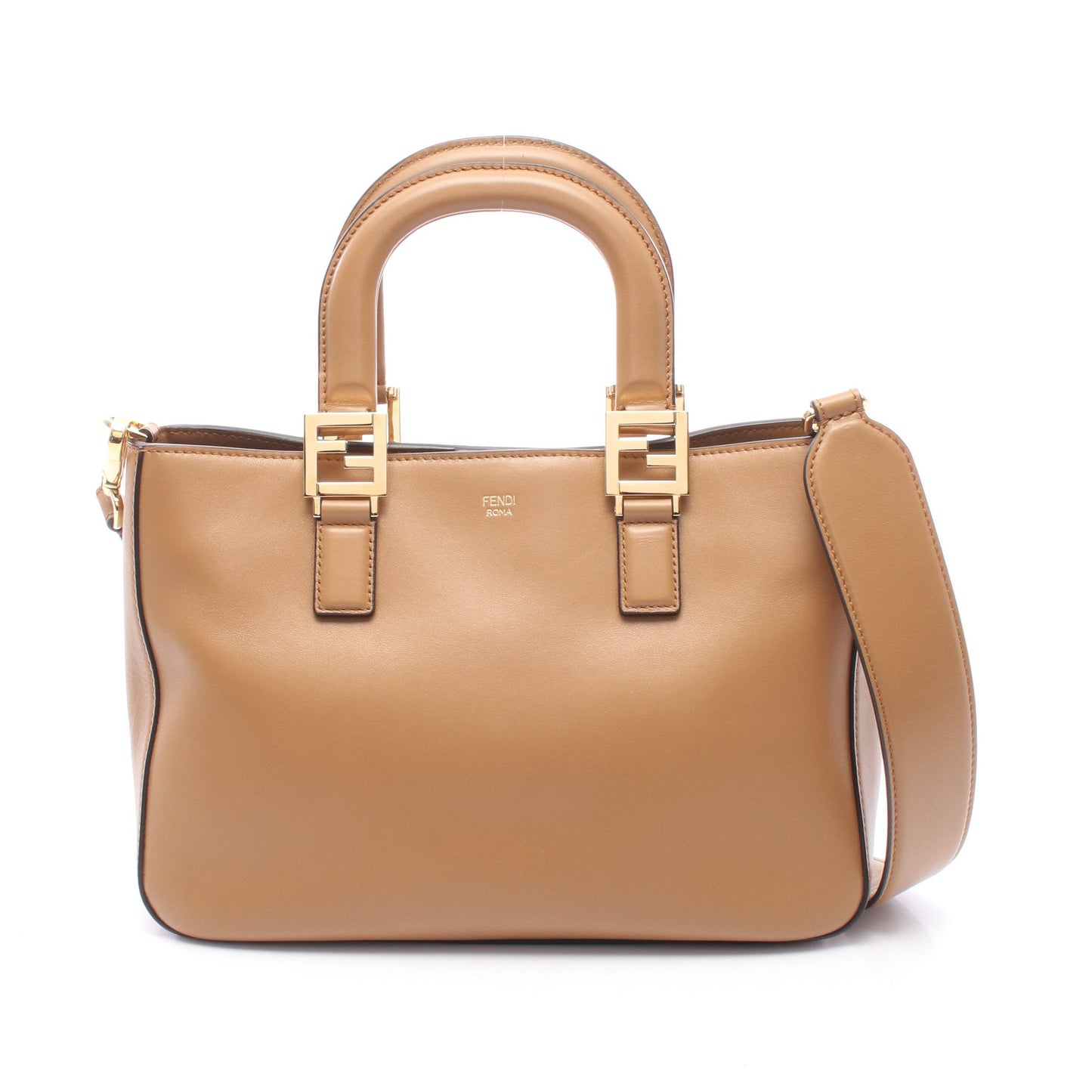 FFトートバッグ スモール 2WAY ハンドバッグ レザー ライトブラウン フェンディ バッグ FENDI