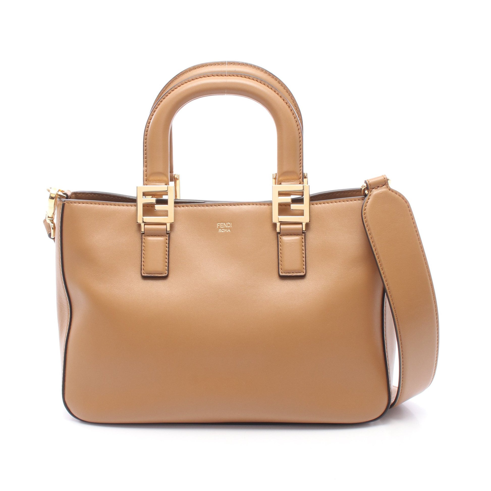 FFトートバッグ スモール 2WAY ハンドバッグ レザー ライトブラウン フェンディ バッグ FENDI