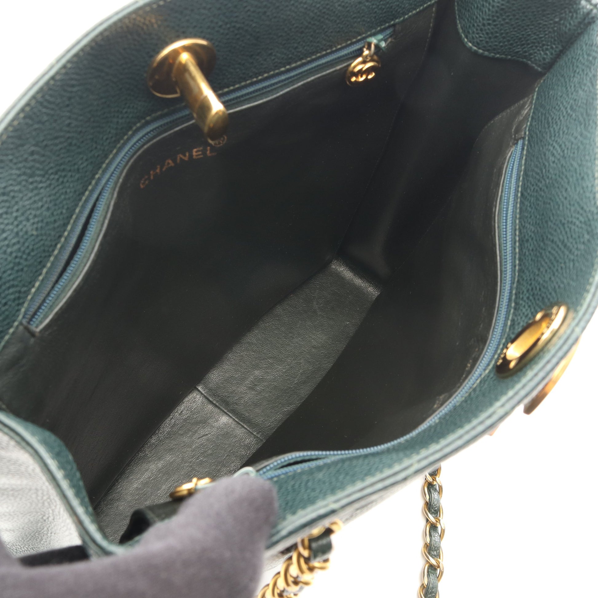 マトラッセ チェーンショルダーバッグ キャビアスキン ダークグリーン ゴールド金具 シャネル バッグ CHANEL