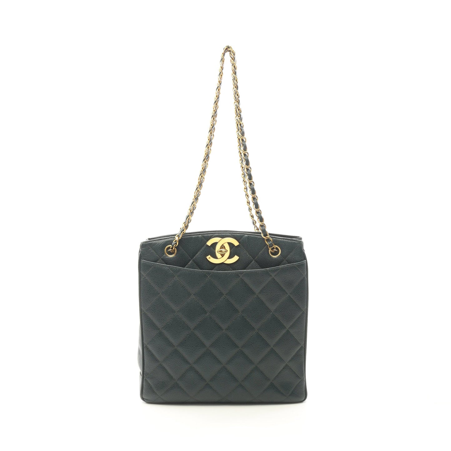マトラッセ チェーンショルダーバッグ キャビアスキン ダークグリーン ゴールド金具 シャネル バッグ CHANEL