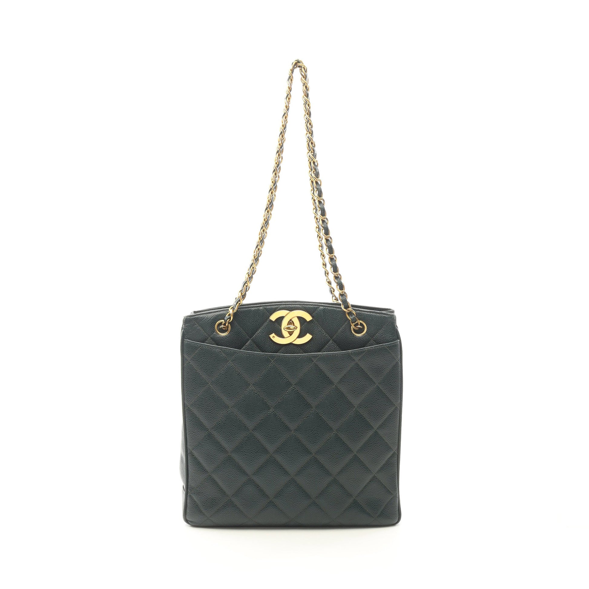 マトラッセ チェーンショルダーバッグ キャビアスキン ダークグリーン ゴールド金具 シャネル バッグ CHANEL