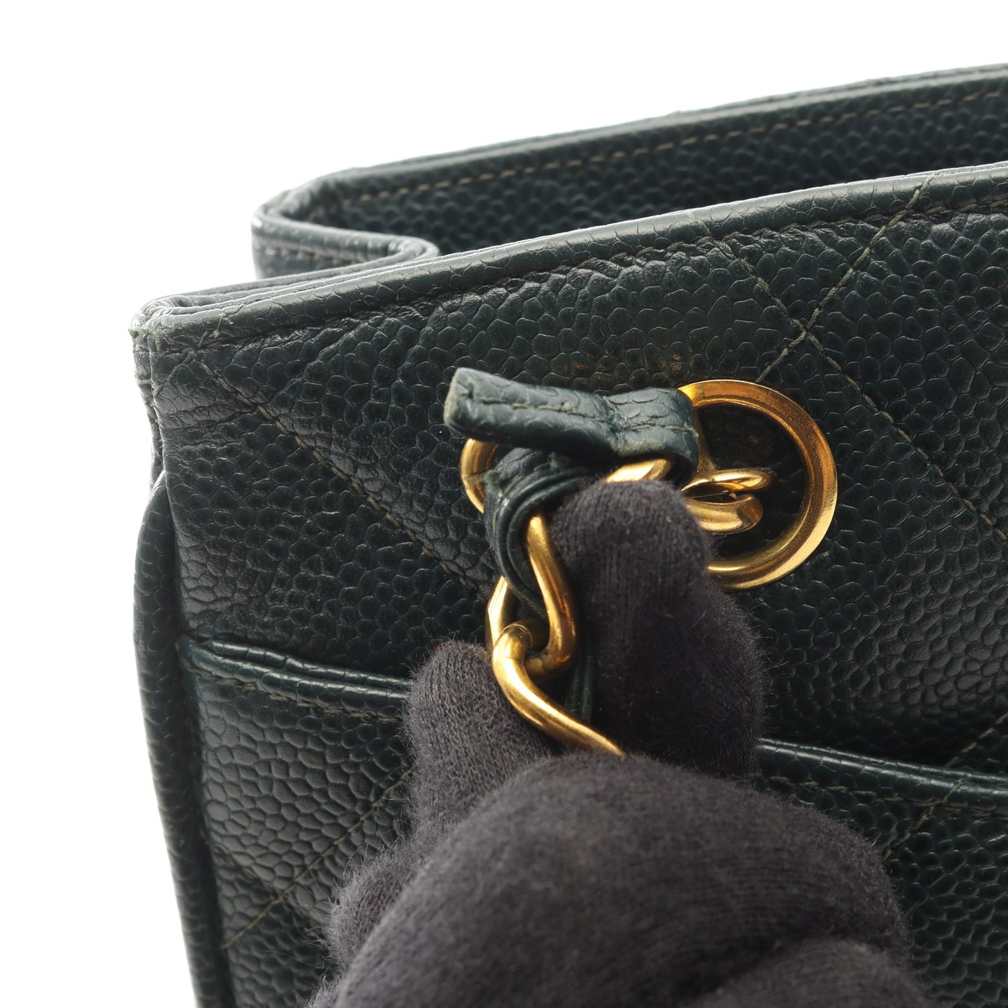 マトラッセ チェーンショルダーバッグ キャビアスキン ダークグリーン ゴールド金具 シャネル バッグ CHANEL