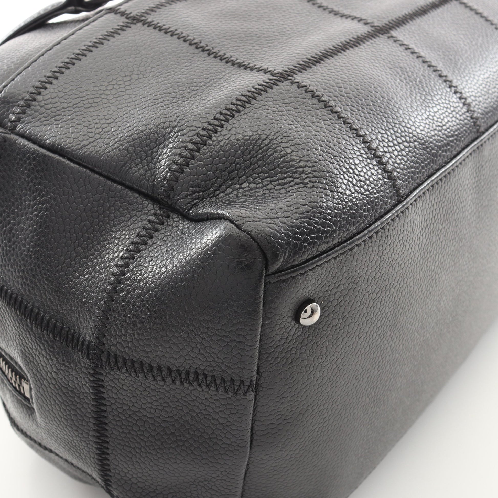 チョコバー ボストンバッグ ソフトキャビアスキン ブラック シルバー金具 シャネル バッグ CHANEL