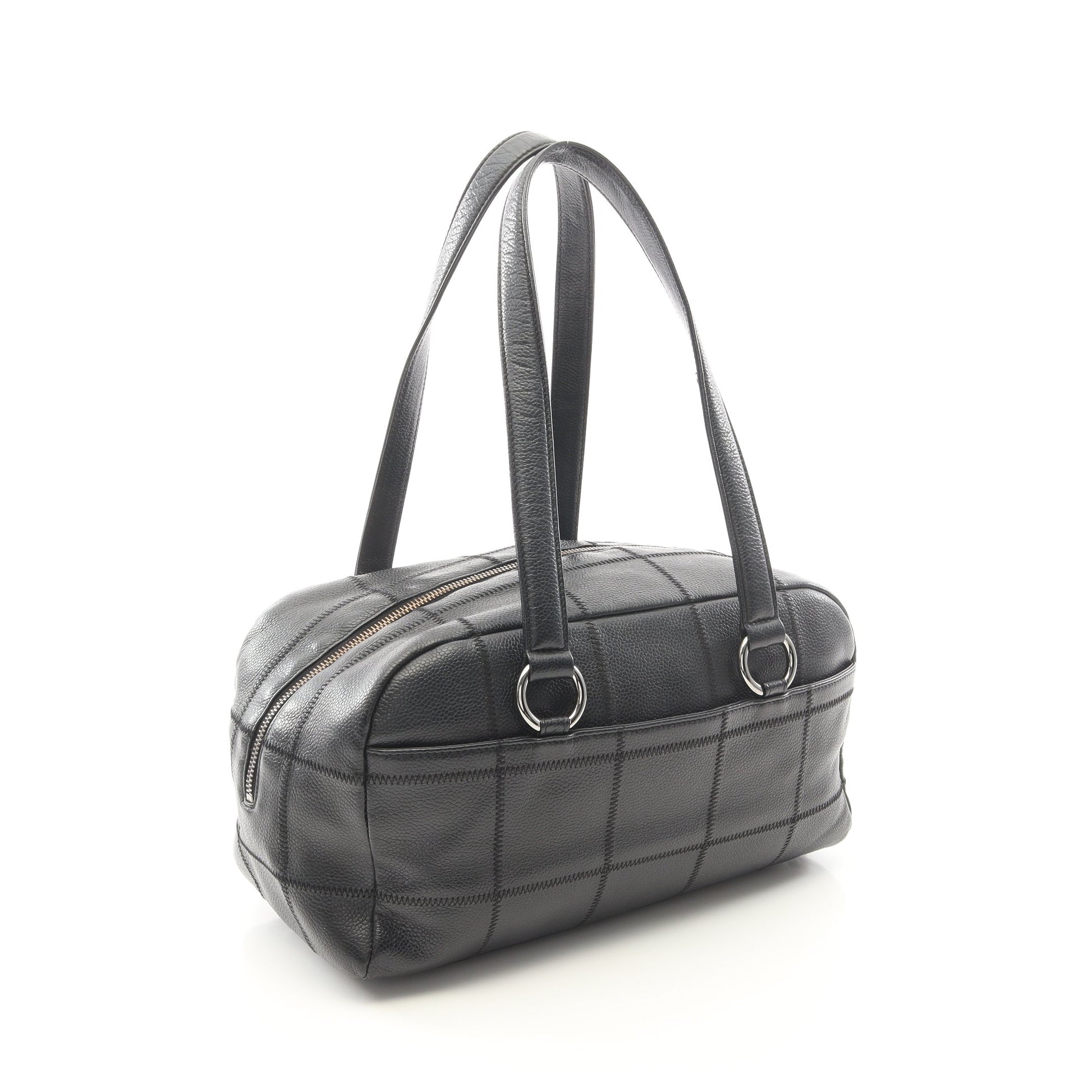 チョコバー ボストンバッグ ソフトキャビアスキン ブラック シルバー金具 シャネル バッグ CHANEL