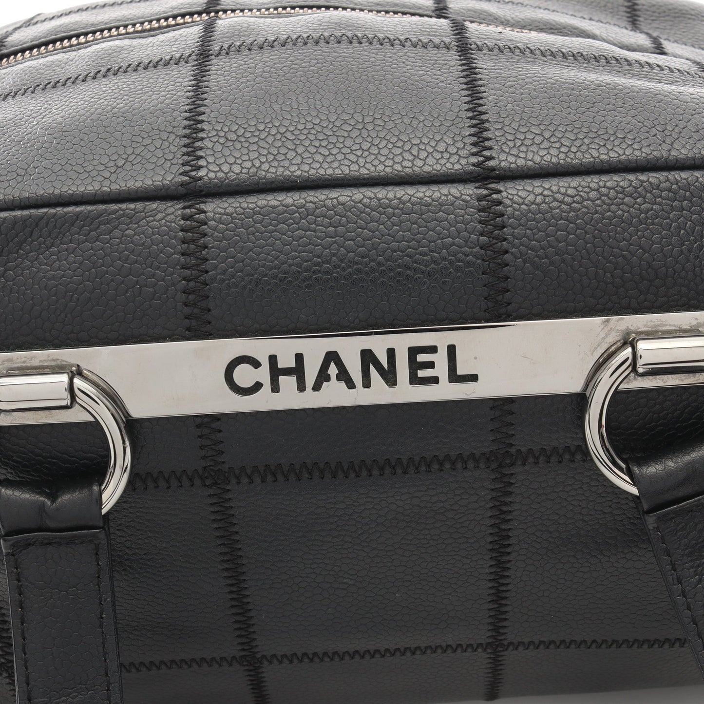 チョコバー ボストンバッグ ソフトキャビアスキン ブラック シルバー金具 シャネル バッグ CHANEL