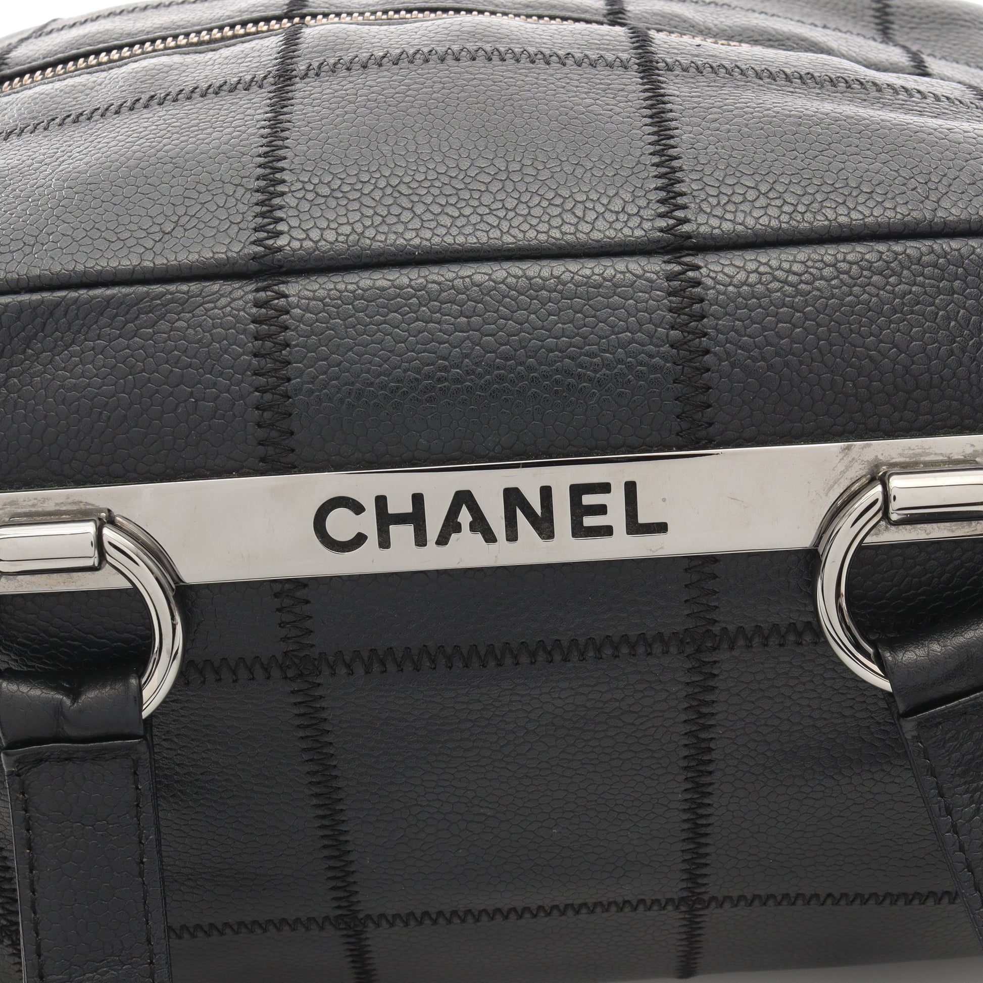 チョコバー ボストンバッグ ソフトキャビアスキン ブラック シルバー金具 シャネル バッグ CHANEL