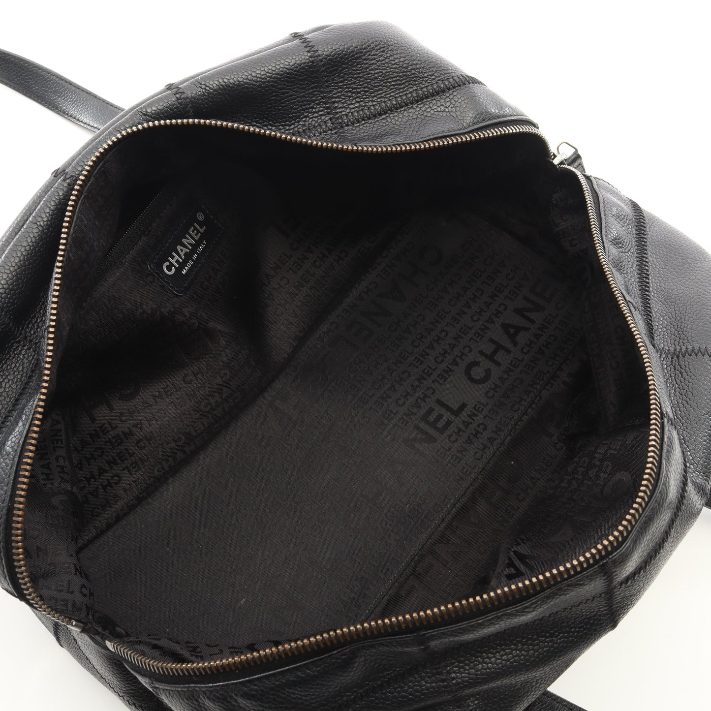 チョコバー ボストンバッグ ソフトキャビアスキン ブラック シルバー金具 シャネル バッグ CHANEL