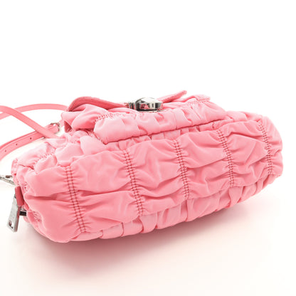 ゴーフレ 2WAY チェーンハンドバッグ ナイロン サフィアーノレザー ピンク プラダ バッグ PRADA