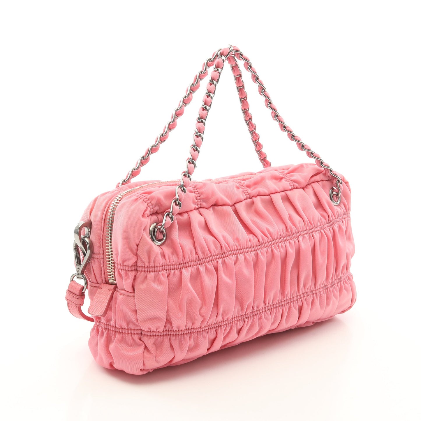 ゴーフレ 2WAY チェーンハンドバッグ ナイロン サフィアーノレザー ピンク プラダ バッグ PRADA