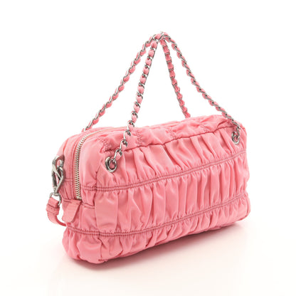 ゴーフレ 2WAY チェーンハンドバッグ ナイロン サフィアーノレザー ピンク プラダ バッグ PRADA