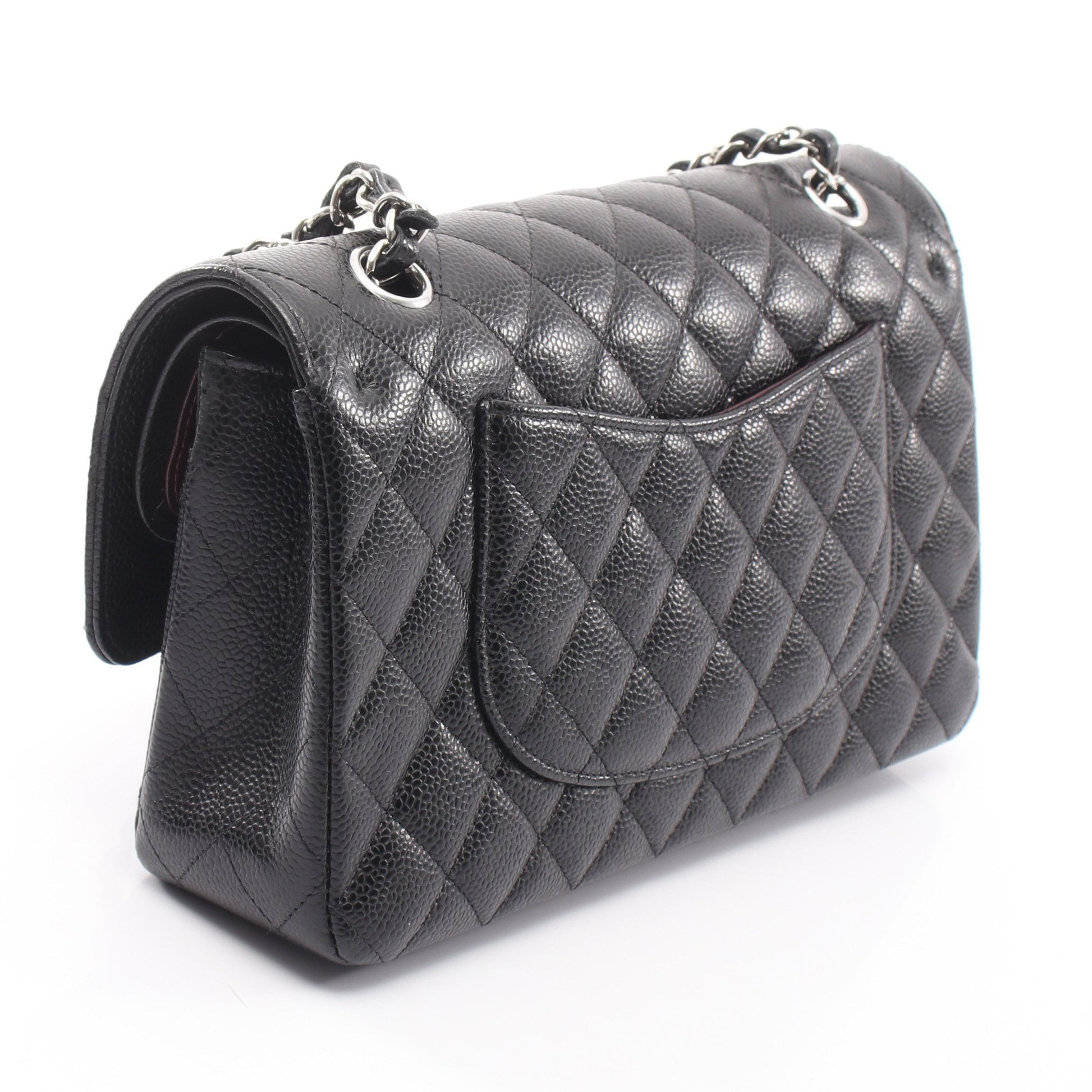 マトラッセ Wフラップ Wチェーンショルダーバッグ キャビアスキン ブラック シルバー金具 シャネル バッグ CHANEL