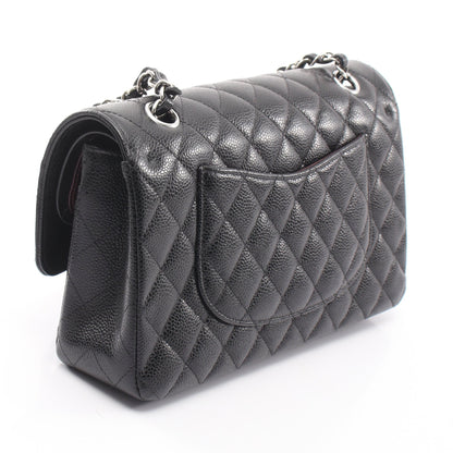 マトラッセ Wフラップ Wチェーンショルダーバッグ キャビアスキン ブラック シルバー金具 シャネル バッグ CHANEL