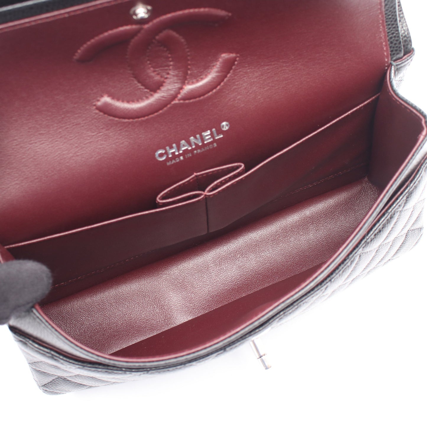 マトラッセ Wフラップ Wチェーンショルダーバッグ キャビアスキン ブラック シルバー金具 シャネル バッグ CHANEL