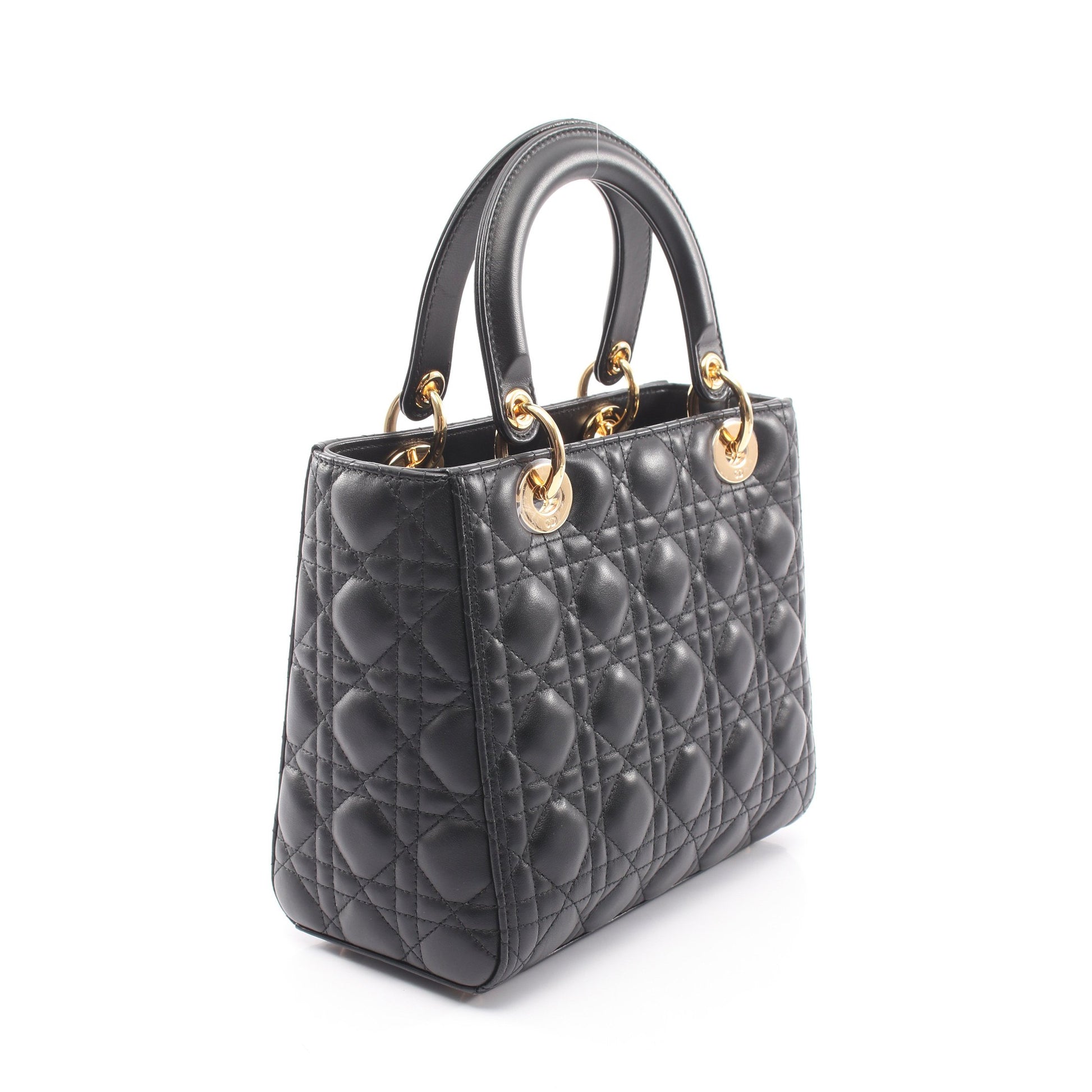 LADY DIOR レディディオール カナージュ 2WAY ハンドバッグ ラムスキン ブラック クリスチャンディオール バッグ Christian Dior