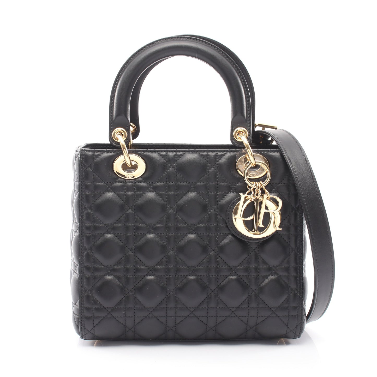 LADY DIOR レディディオール カナージュ 2WAY ハンドバッグ ラムスキン ブラック クリスチャンディオール バッグ Christian Dior
