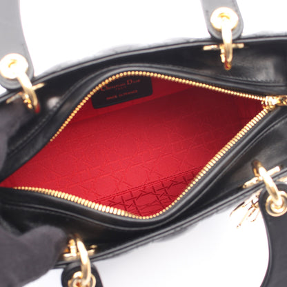 LADY DIOR レディディオール カナージュ 2WAY ハンドバッグ ラムスキン ブラック クリスチャンディオール バッグ Christian Dior