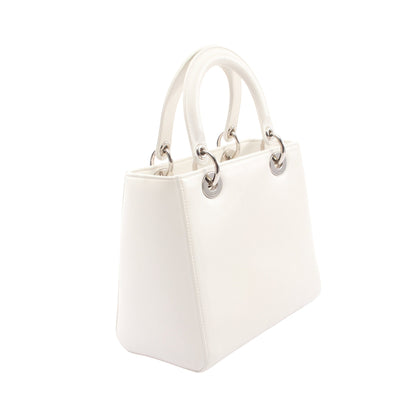 LADY DIOR レディディオール スパンコール刺繍パッチ 2WAY ハンドバッグ レザー ホワイト マルチカラー クリスチャンディオール バッグ Christian Dior