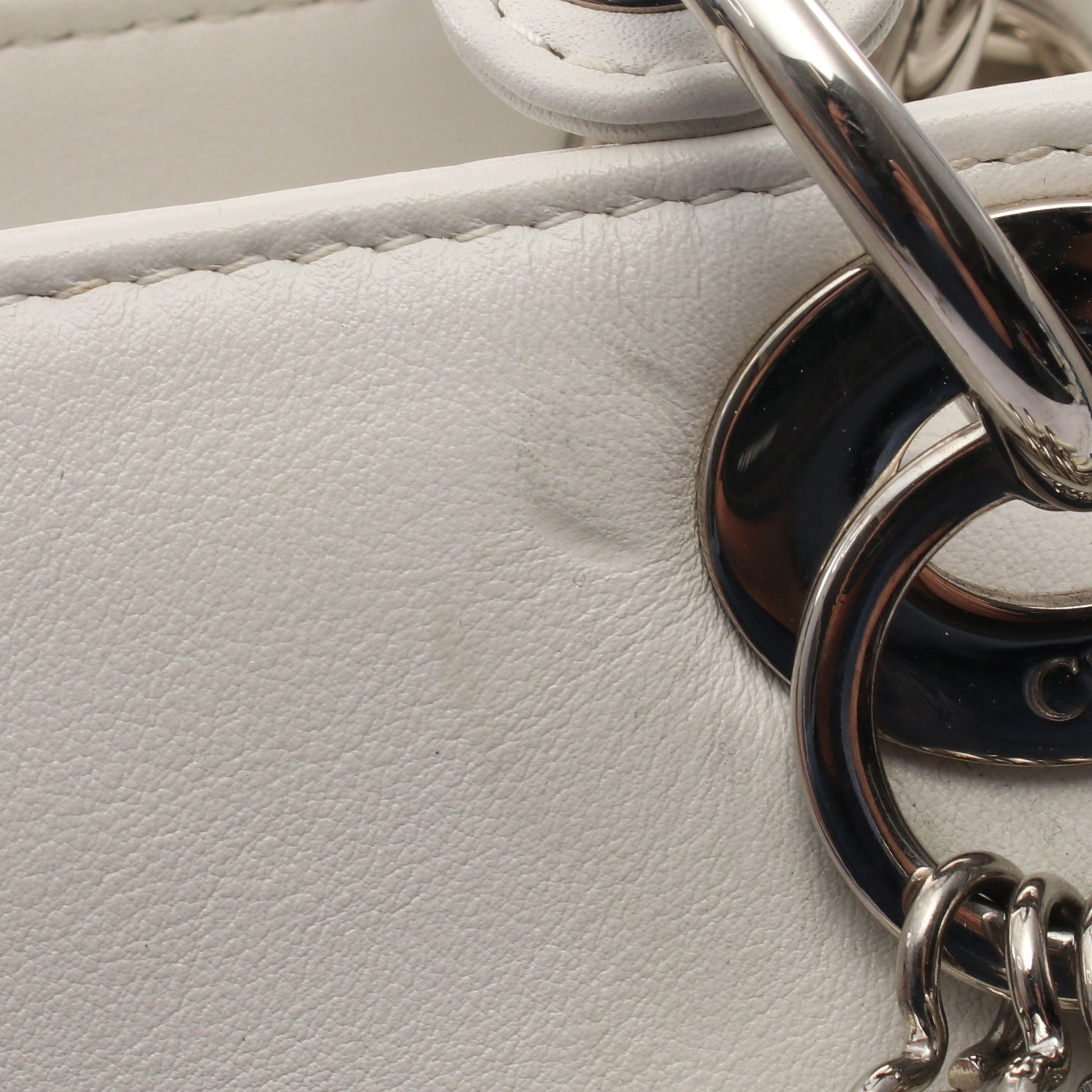 LADY DIOR レディディオール スパンコール刺繍パッチ 2WAY ハンドバッグ レザー ホワイト マルチカラー クリスチャンディオール バッグ Christian Dior