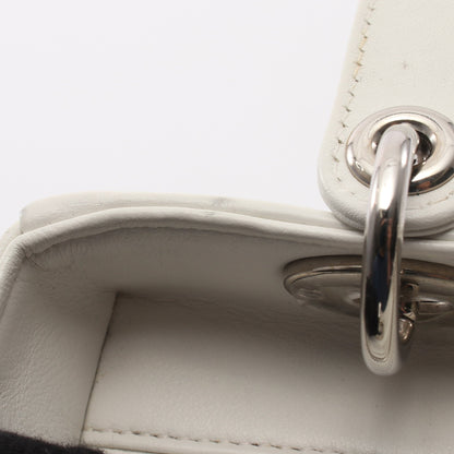 LADY DIOR レディディオール スパンコール刺繍パッチ 2WAY ハンドバッグ レザー ホワイト マルチカラー クリスチャンディオール バッグ Christian Dior