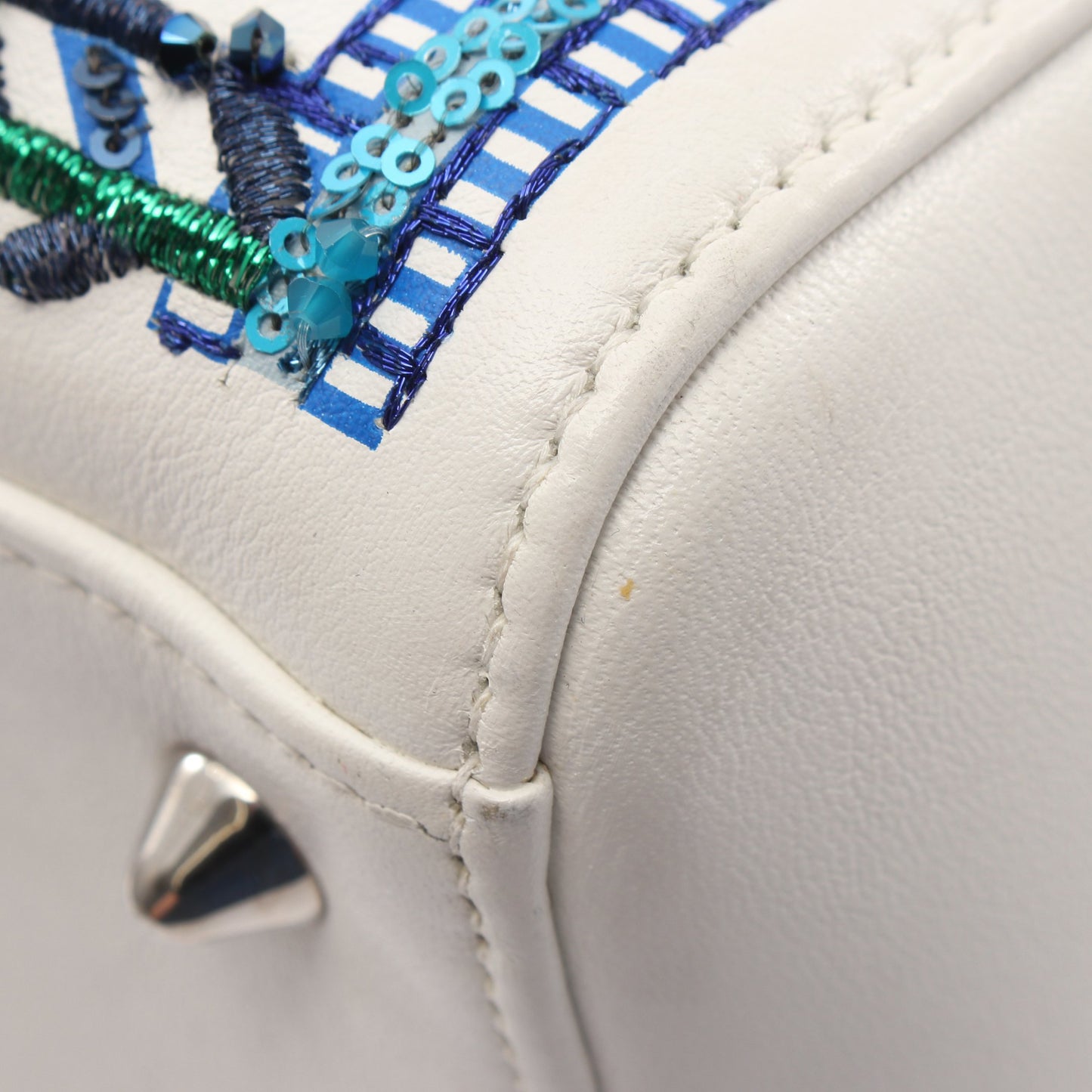 LADY DIOR レディディオール スパンコール刺繍パッチ 2WAY ハンドバッグ レザー ホワイト マルチカラー クリスチャンディオール バッグ Christian Dior