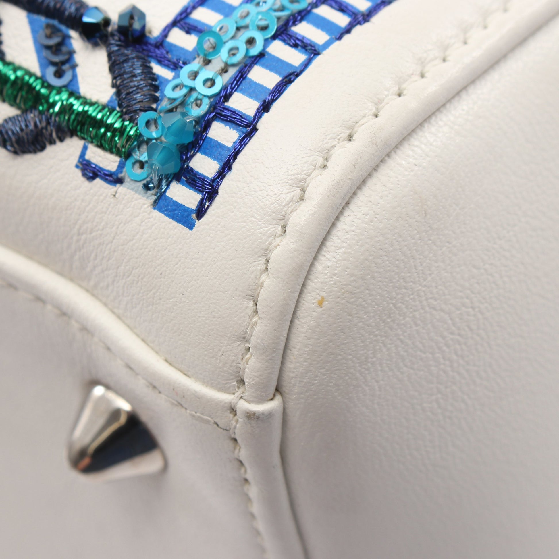 LADY DIOR レディディオール スパンコール刺繍パッチ 2WAY ハンドバッグ レザー ホワイト マルチカラー クリスチャンディオール バッグ Christian Dior