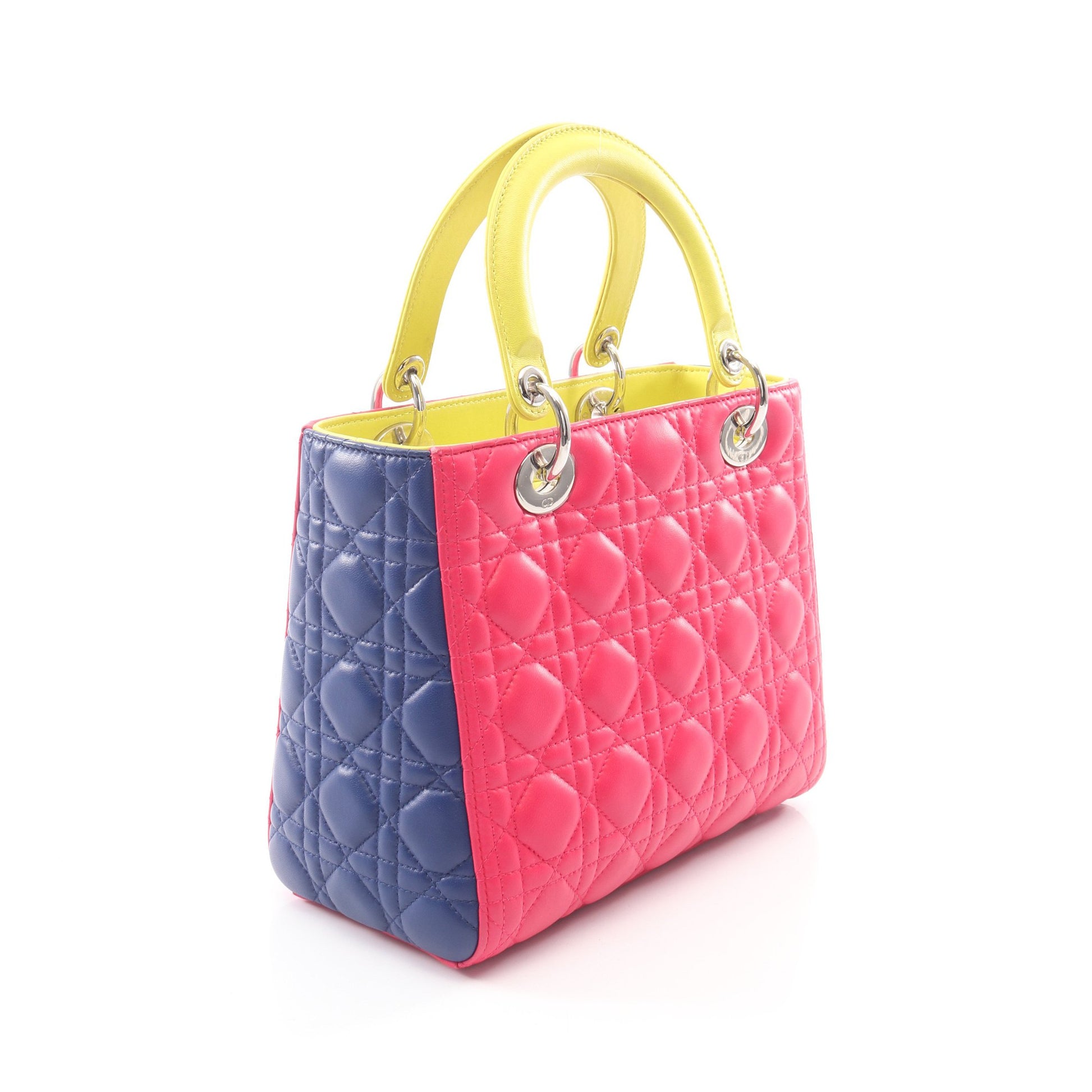 LADY DIOR レディディオール カナージュ 2WAY ハンドバッグ ラムスキン ピンクパープル ブルー イエロー クリスチャンディオール バッグ Christian Dior