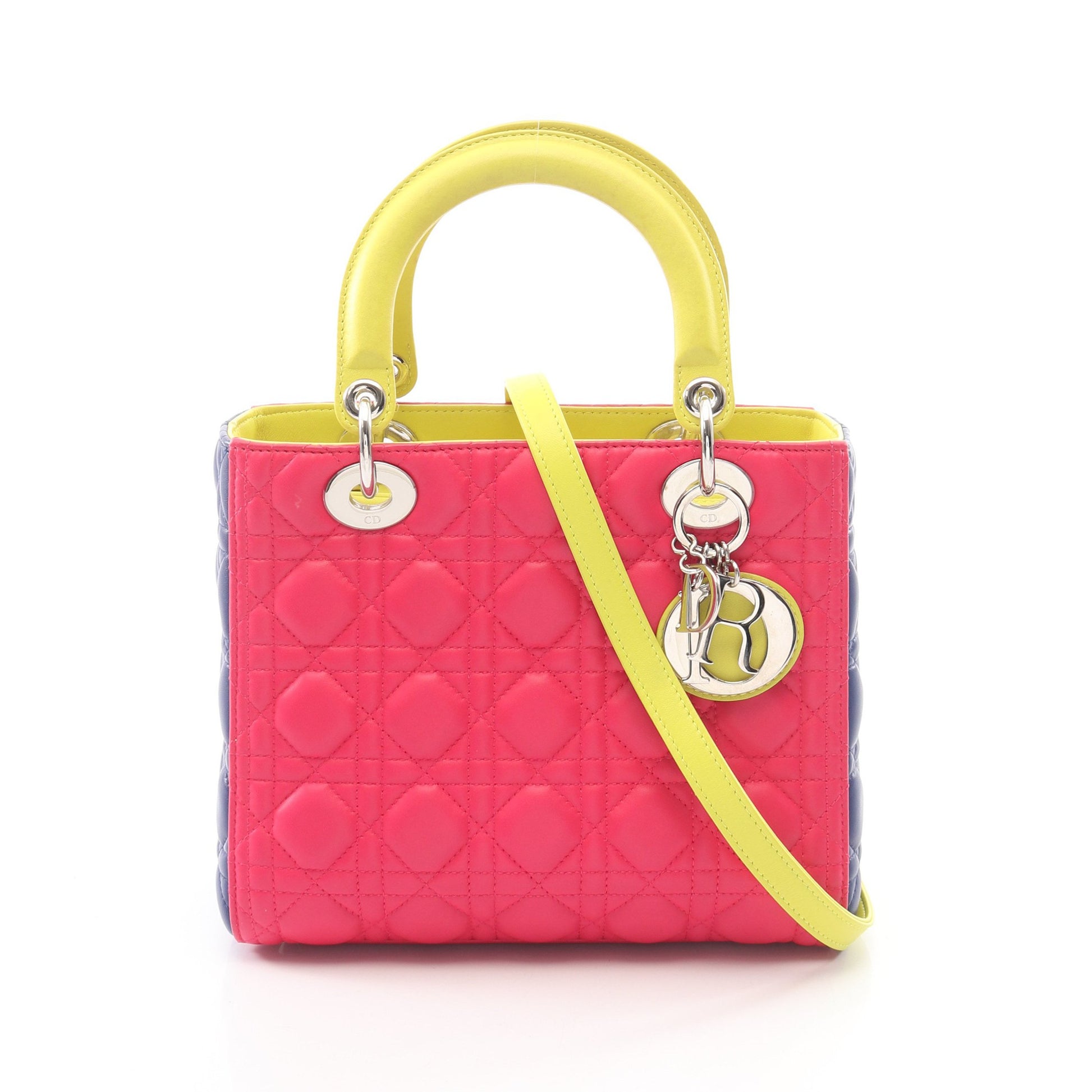 LADY DIOR レディディオール カナージュ 2WAY ハンドバッグ ラムスキン ピンクパープル ブルー イエロー クリスチャンディオール バッグ Christian Dior