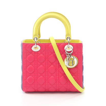 LADY DIOR レディディオール カナージュ 2WAY ハンドバッグ ラムスキン ピンクパープル ブルー イエロー クリスチャンディオール バッグ Christian Dior