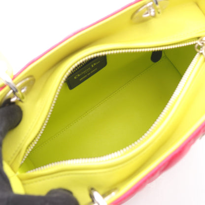 LADY DIOR レディディオール カナージュ 2WAY ハンドバッグ ラムスキン ピンクパープル ブルー イエロー クリスチャンディオール バッグ Christian Dior