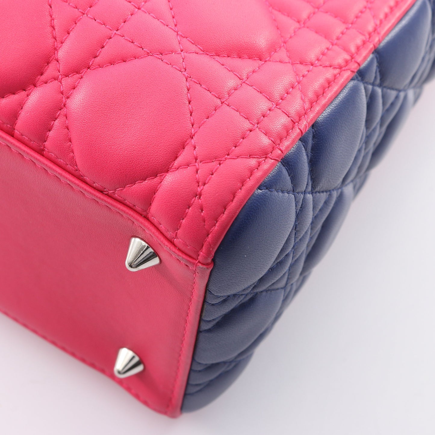 LADY DIOR レディディオール カナージュ 2WAY ハンドバッグ ラムスキン ピンクパープル ブルー イエロー クリスチャンディオール バッグ Christian Dior